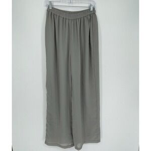 Women's Gray Elastic Waist Chiffon Wide Leg Trousers Palazzo Pants Plus Size 12W